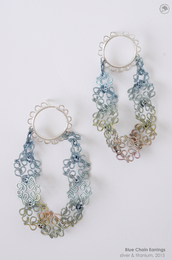 2015 Blue Chain Earrings: Silver and Titanium