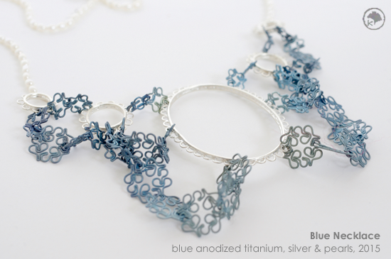2015 Blue Necklace: Titanium, Silver and Pearls
